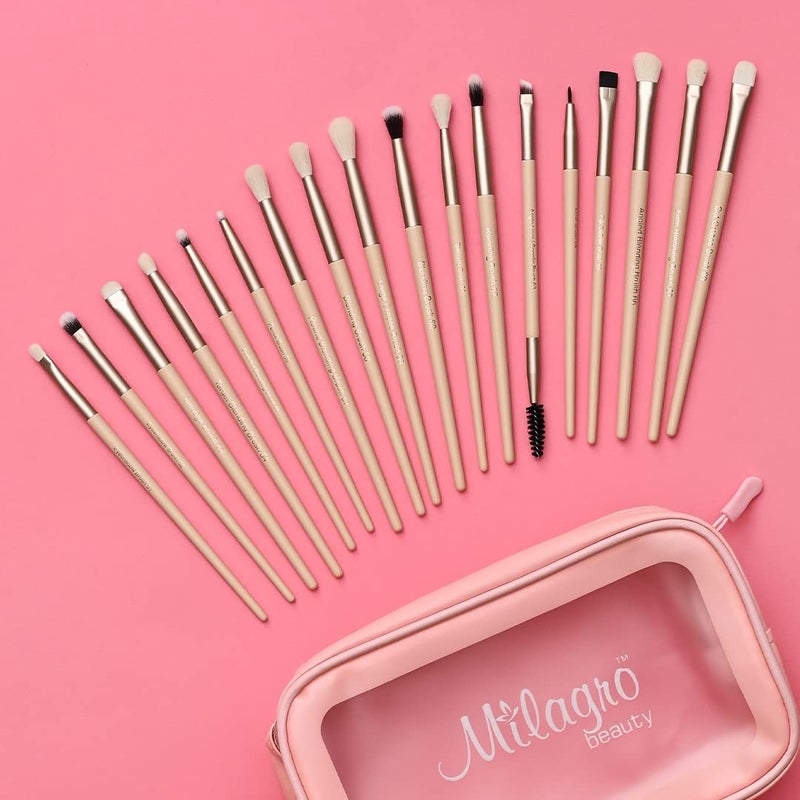 Milagro Beauty Milagro Beauty 18pcs Eye Love Makeup Brush Collection Wooden Handle Aluminium Ferrule Vegan Fiber Bristles Professional Concealing Blending Liner Brushes Kit with Criss Cross Cylindrical Cup Holder - Image 3