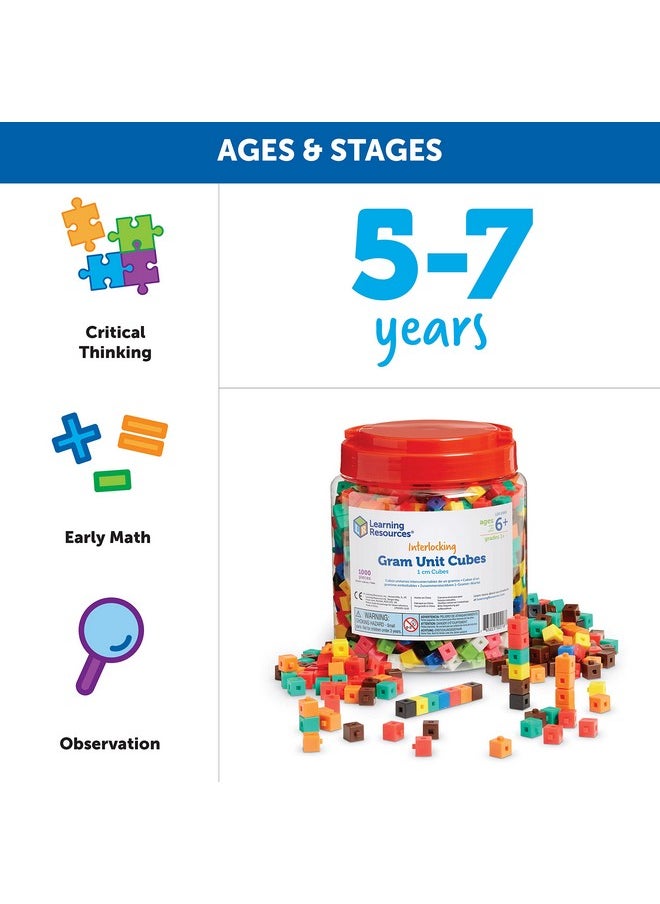 Learning Resources - Learning Resources Interlocking Gram Unit Cubes, Math Classroom Teaching Aids, 10 Assorted Colors, Set of 1, 000, Ages 6+ - Image 1