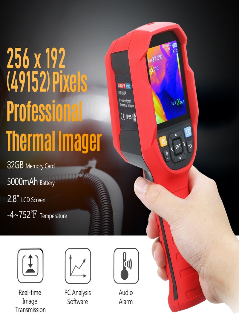 يوني تي كاميرا تصوير حراري بالأشعة تحت الحمراء احترافية UTi260A بدقة 256 × 192 قابلة لإعادة الشحن، محمولة باليد، تتبع تلقائي لدرجة الحرارة، مزودة بشاشة LCD مقاس 2.8 بوصة، ونقل صور في الوقت الفعلي، و7 ألوان - Image 5