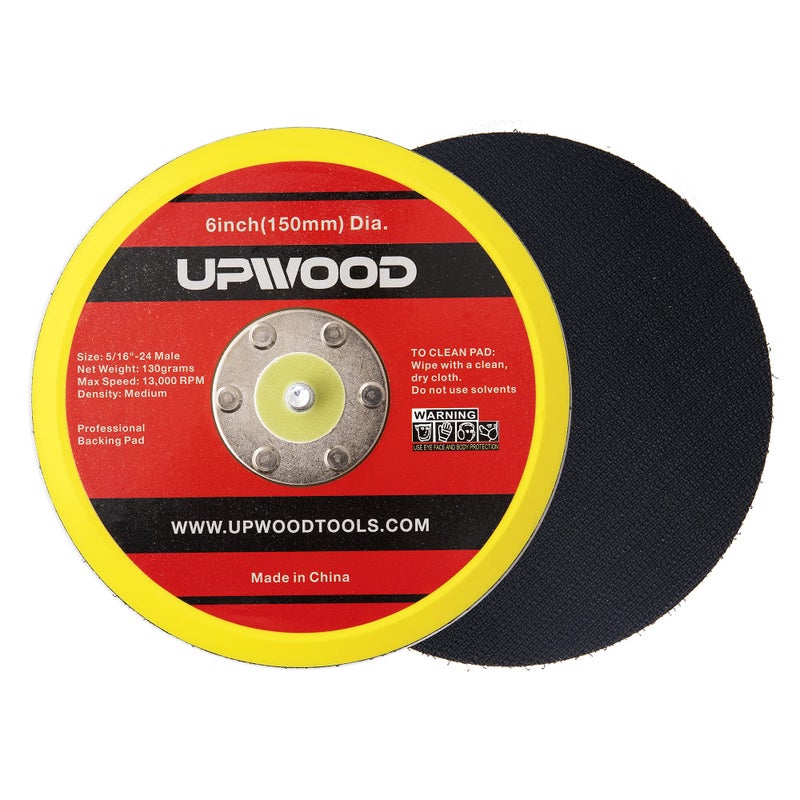 UPWOOD 2 pcs 6" Hook and Loop Backing Pad for Air Sander Polisher, 5/16" Arbor with 24 Thread 1,3000RPM DA Sanding Pad - Image 1