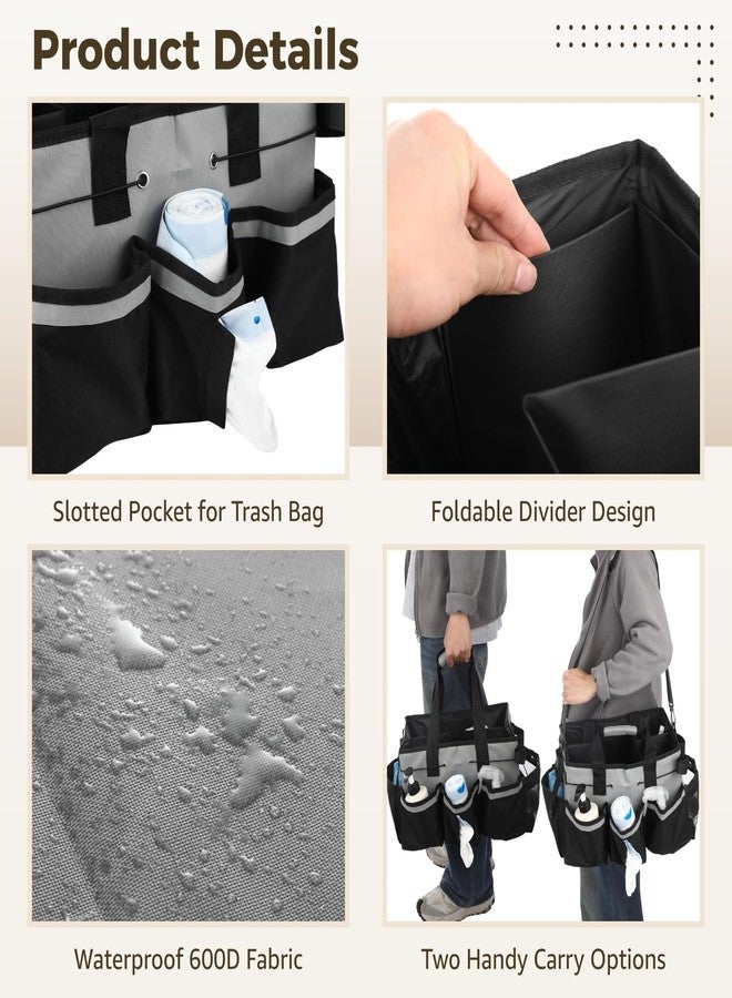 NIMBLOOM Wearable Cleaning Caddy Bag, Large Housekeeping Supply Organizer with Adjustable Shoulder Strap, Waist Strap and Handle, 600D Oxford Cleaning Tote with Dividers for Kitchen, Car Detailing, Black Gray - Image 3
