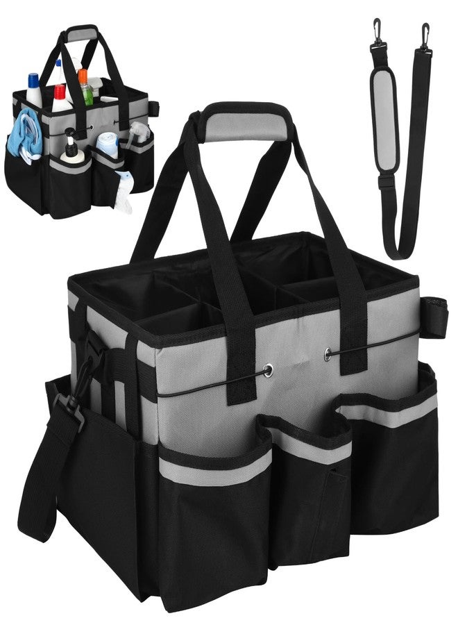 NIMBLOOM Wearable Cleaning Caddy Bag, Large Housekeeping Supply Organizer with Adjustable Shoulder Strap, Waist Strap and Handle, 600D Oxford Cleaning Tote with Dividers for Kitchen, Car Detailing, Black Gray - Image 1