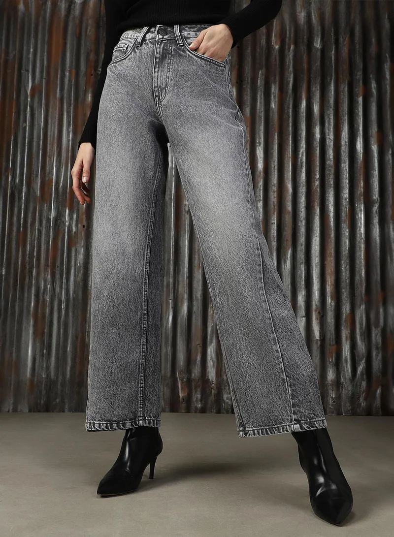 هاي ستار Women's Grey 100% Cotton Distressed Jeans