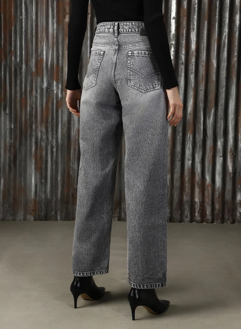 هاي ستار Women's Grey 100% Cotton Distressed Jeans
