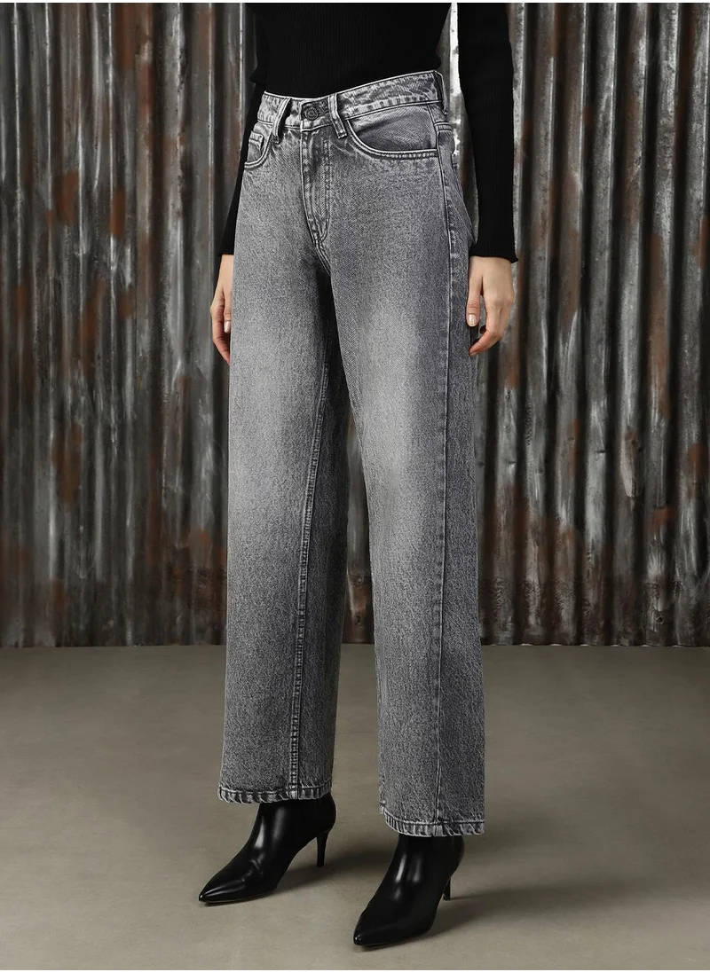 هاي ستار Women's Grey 100% Cotton Distressed Jeans