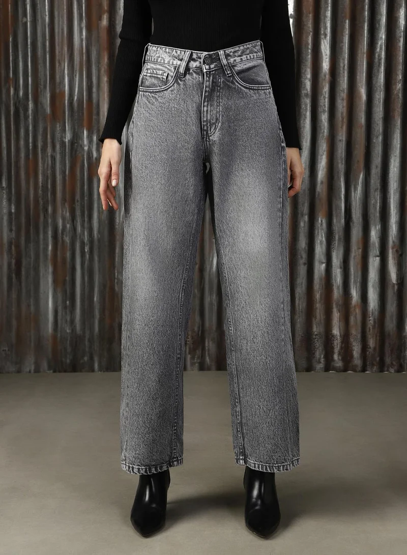 هاي ستار Women's Grey 100% Cotton Distressed Jeans