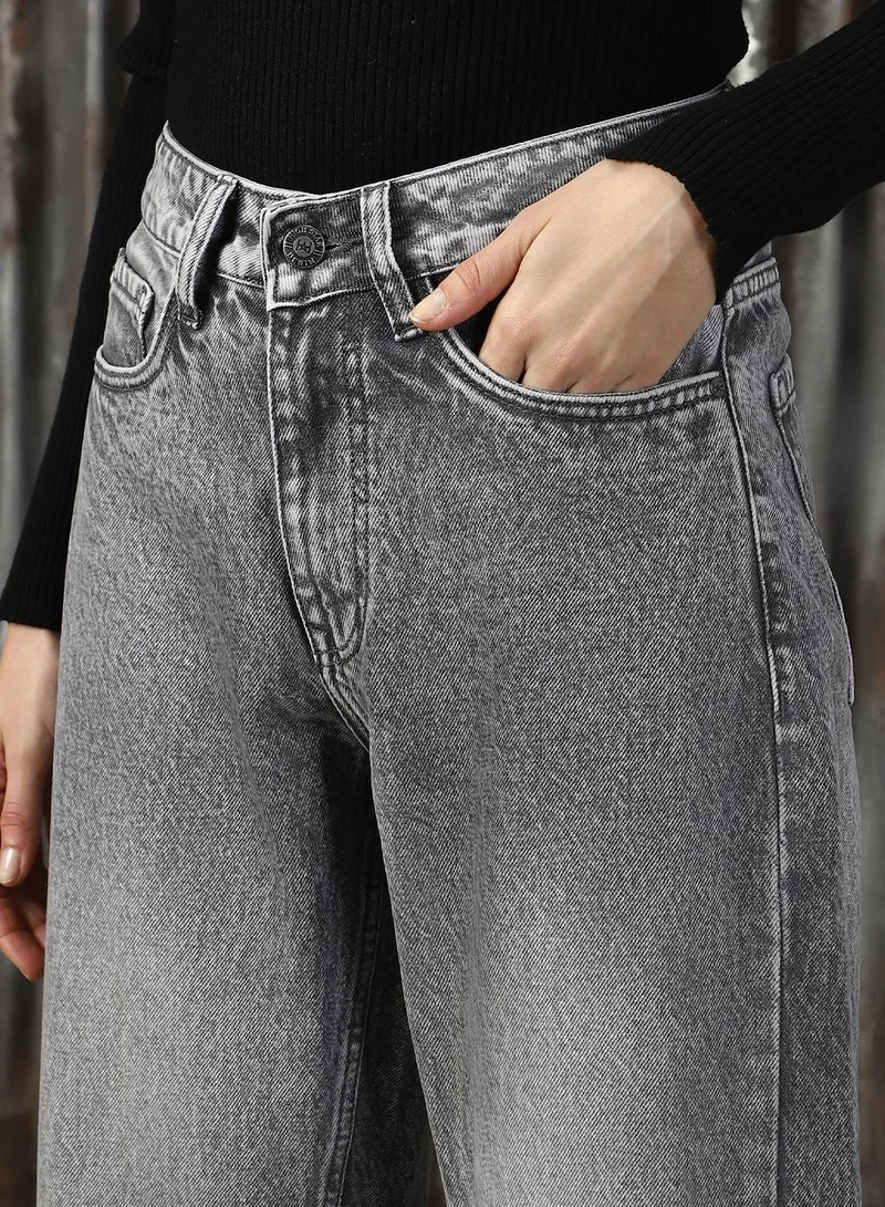 هاي ستار Women's Grey 100% Cotton Distressed Jeans