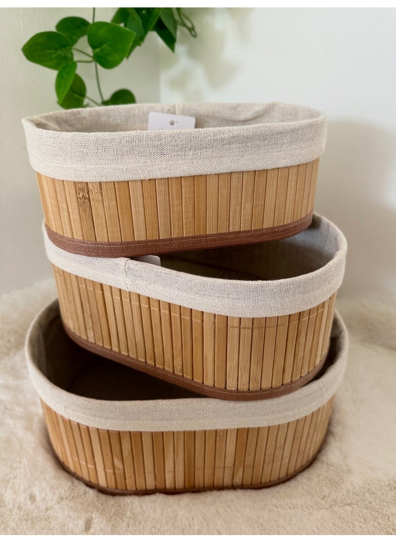 Home Naturel Set of 3 Oval Bamboo Organizer Organizer Basket  - Image 3