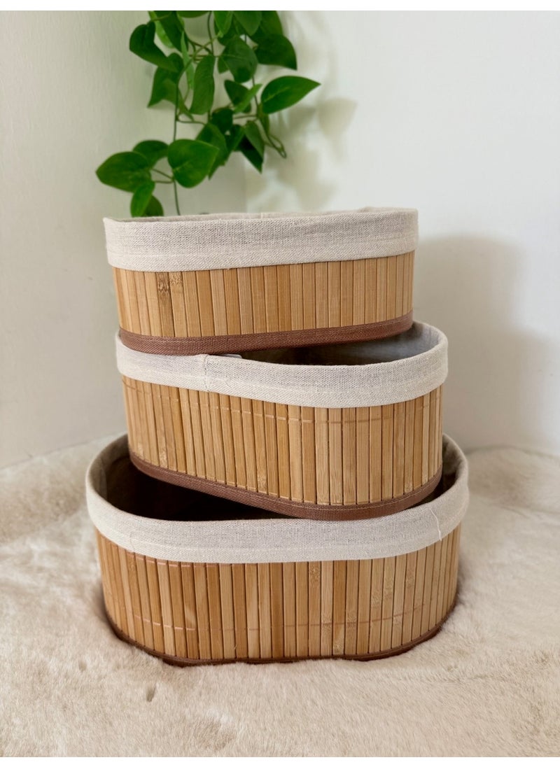 Home Naturel Set of 3 Oval Bamboo Organizer Organizer Basket  - Image 5