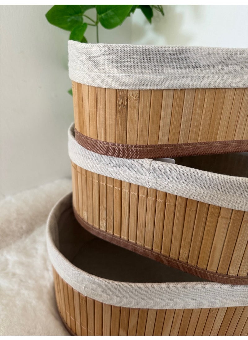 Home Naturel Set of 3 Oval Bamboo Organizer Organizer Basket  - Image 4