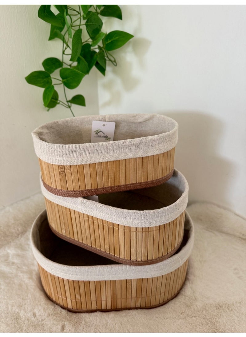 Home Naturel Set of 3 Oval Bamboo Organizer Organizer Basket  - Image 2