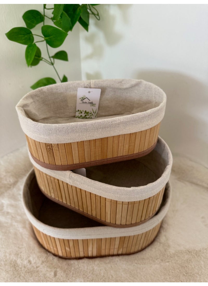 Home Naturel Set of 3 Oval Bamboo Organizer Organizer Basket  - Image 1