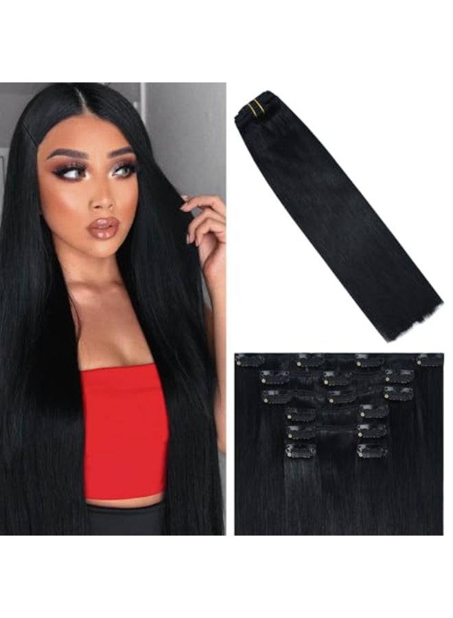 WindTouch Clipin Jet Black Real Hair Extensions 7pcs 18inch Human Hair - Image 1