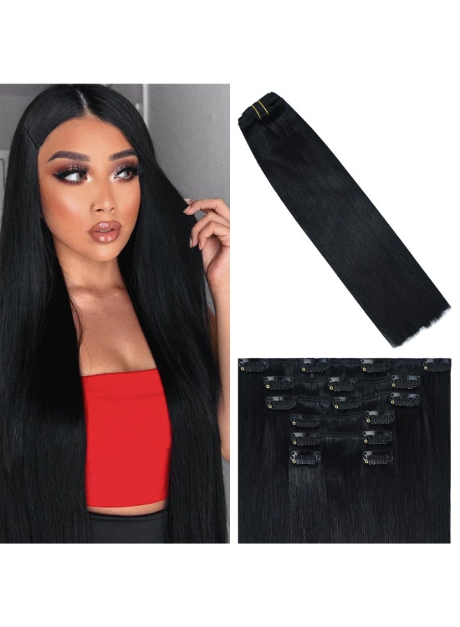 WindTouch Clipin Jet Black Real Hair Extensions 7pcs 18inch Human Hair - Image 2