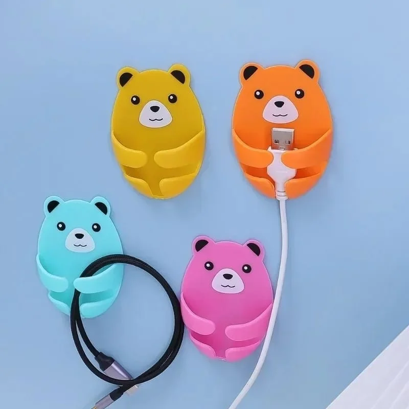 Tineke 4 Pieces Self Adhesive Bear Patterned Plug Hanger Socket Cable Holder