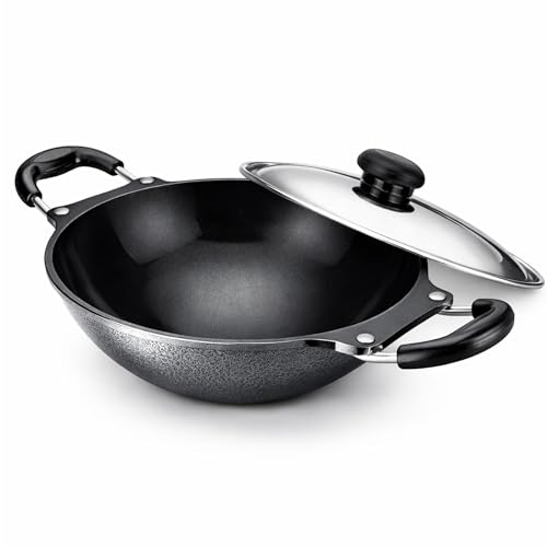 6th Planet Nonstick Appam Pan with Lid 23 cm | Appachatti for Kerala Appam | Deep Curved Appam Maker | Gas Stove Compatible | Stainless Steel Lid - Image 1