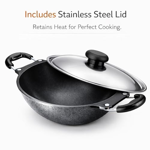 6th Planet Nonstick Appam Pan with Lid 23 cm | Appachatti for Kerala Appam | Deep Curved Appam Maker | Gas Stove Compatible | Stainless Steel Lid - Image 5