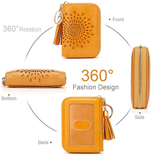 APHISON RFID Credit Card Holder Zipper Card Case Keychain Small Wallet for Women 1927 DARK-YELLOW - Image 2