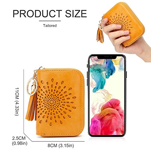 APHISON RFID Credit Card Holder Zipper Card Case Keychain Small Wallet for Women 1927 DARK-YELLOW - Image 5