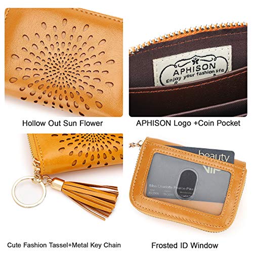 APHISON RFID Credit Card Holder Zipper Card Case Keychain Small Wallet for Women 1927 DARK-YELLOW - Image 4