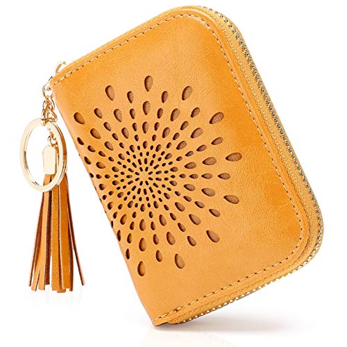 APHISON RFID Credit Card Holder Zipper Card Case Keychain Small Wallet for Women 1927 DARK-YELLOW - Image 1