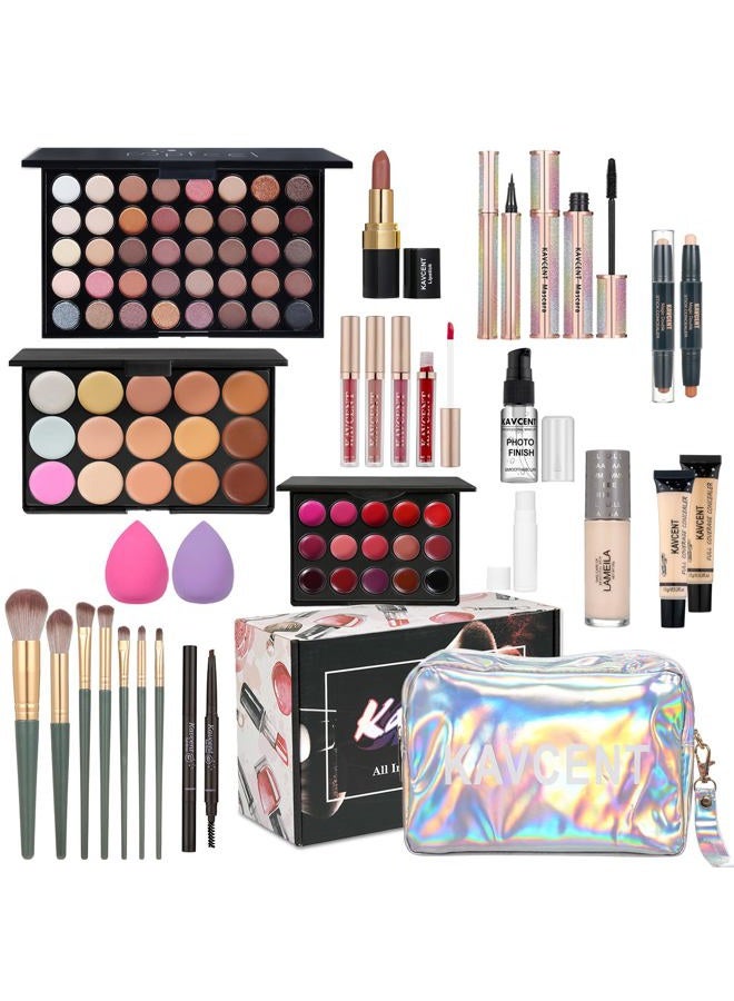 KAVCENT Makeup Kit for Women Full Kit Teens Makeup Set Eyeshadow Palette, Lip Gloss, Lipstick, Makeup Brush, Foundation, Concealer Mascara Powder Puff Makeup Bag Makeup Set for Women Girls Teens Gift - Image 1