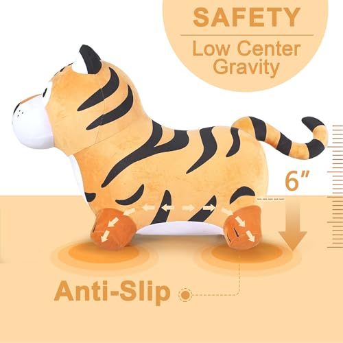 iPlay, iLearn Bouncy Pals Tiger Hopper Toy, Toddler Hopping Horse, Kid Plush Ride on Animal Bouncer W/Pump, Inflatable Bouncing Rider, Indoor Outdoor Jumping Birthday Gift 2 3 4 5 6 Year Old Boy Girl - Image 5