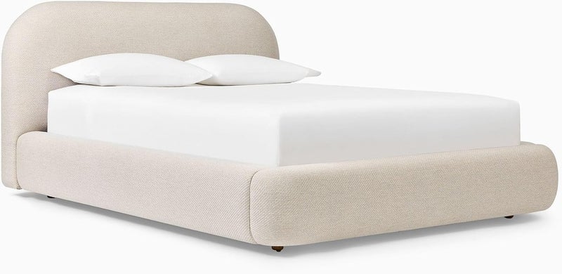 Minimalist Curved Boucle Upholstered Platform Bed Frame - King Size (180x200cm) in Beige - Image 4