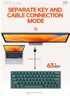 T-WOLF 63 Keys Mechanical Gaming Keyboard ,75% Mini Wired Waterproof Backlit Silent Color RGB Light Effect ,Suitable for PC/Ps4/Xbox Gamers  - Image 5