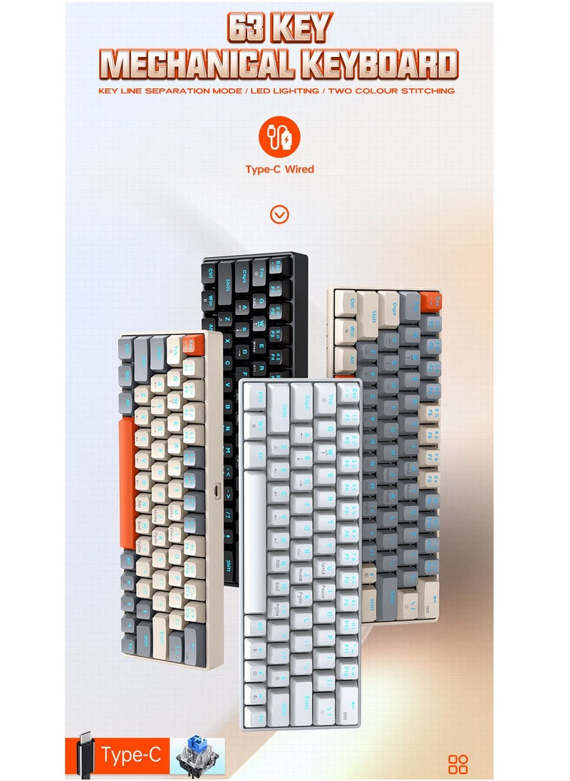 T-WOLF - 63 Keys Mechanical Gaming Keyboard ,75% Mini Wired Waterproof Backlit Silent Color RGB Light Effect ,Suitable for PC/Ps4/Xbox Gamers - Image 1