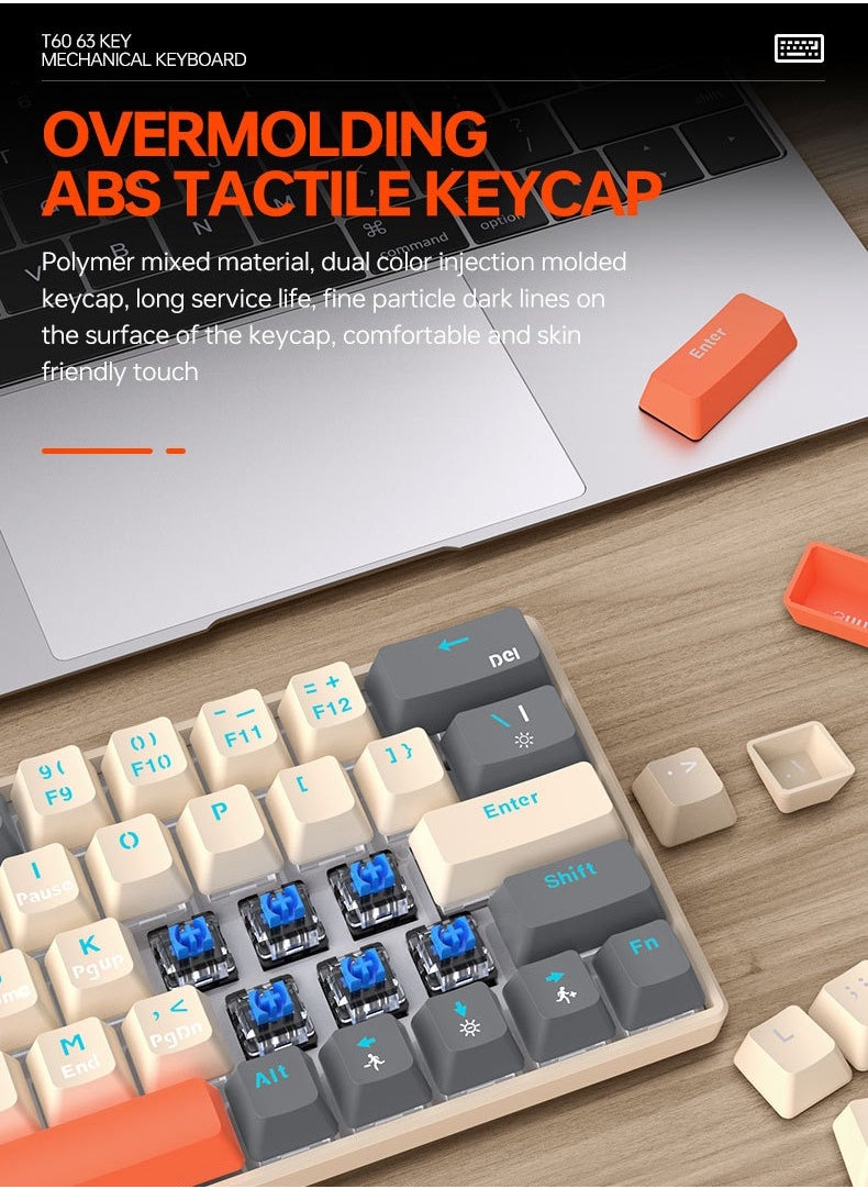 T-WOLF - 63 Keys Mechanical Gaming Keyboard ,75% Mini Wired Waterproof Backlit Silent Color RGB Light Effect ,Suitable for PC/Ps4/Xbox Gamers - Image 1