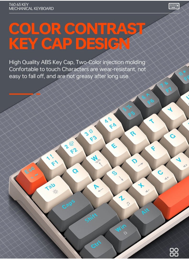 T-WOLF - 63 Keys Mechanical Gaming Keyboard ,75% Mini Wired Waterproof Backlit Silent Color RGB Light Effect ,Suitable for PC/Ps4/Xbox Gamers - Image 1