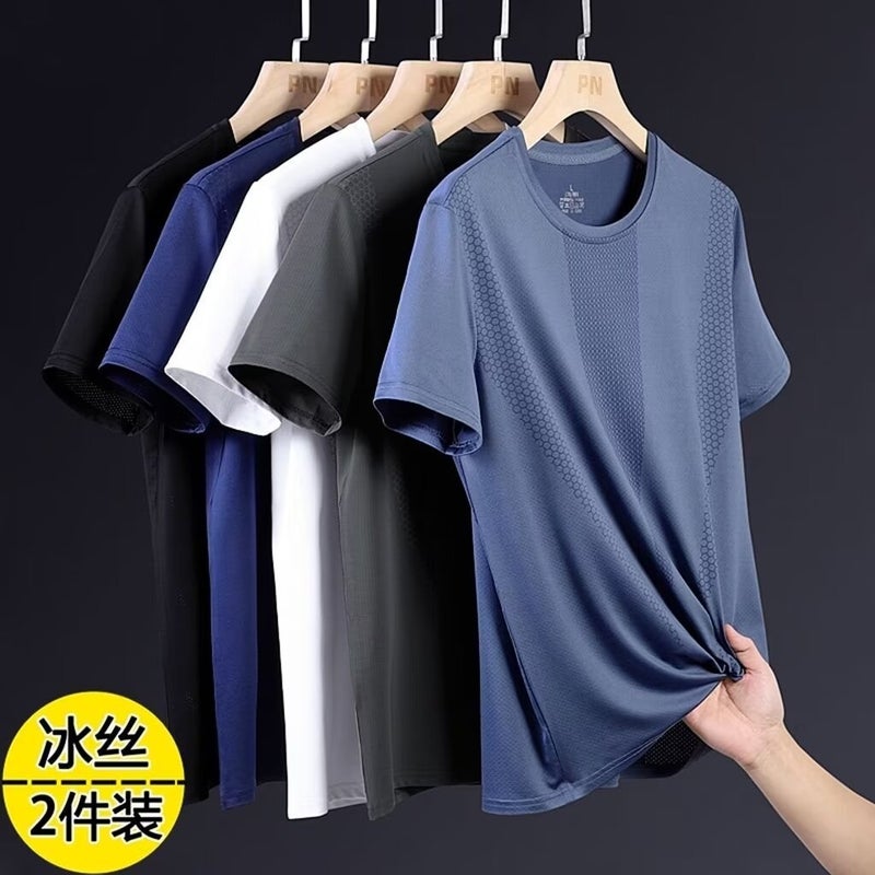 Summer New Men's Short-Sleeved T-Shirt Men's Sports Mesh Quick-Drying Cool Thin Loose Casual Half-Sleeved Top - Image 2