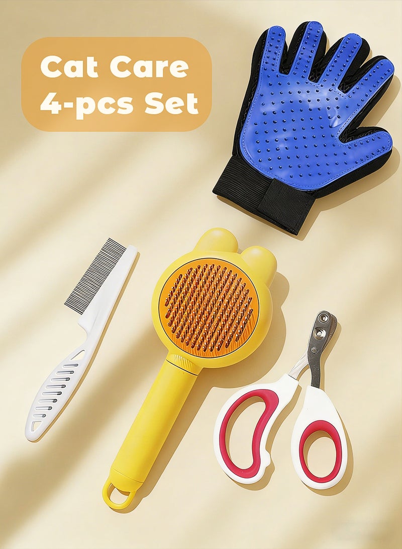 Four-piece pet grooming set for cats and dogs: nail clippers, grooming comb, and flea comb, pet cleaning kit - Image 1