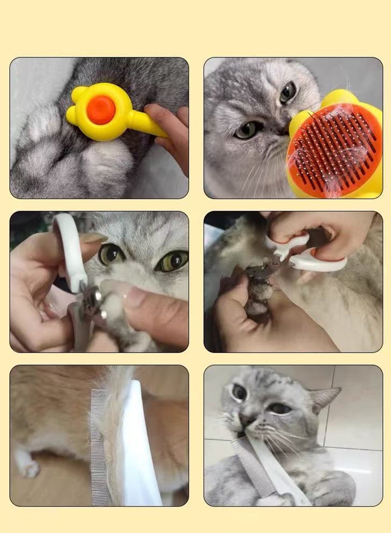 Four-piece pet grooming set for cats and dogs: nail clippers, grooming comb, and flea comb, pet cleaning kit - Image 4