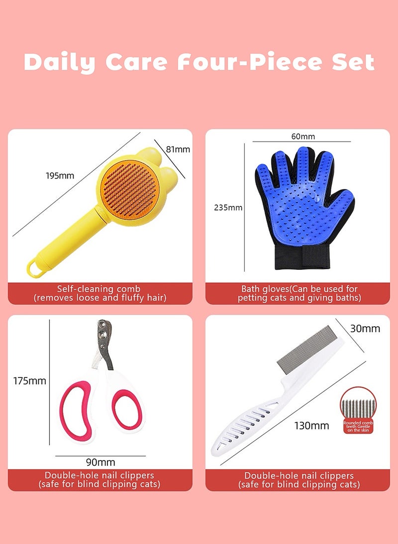Four-piece pet grooming set for cats and dogs: nail clippers, grooming comb, and flea comb, pet cleaning kit - Image 3