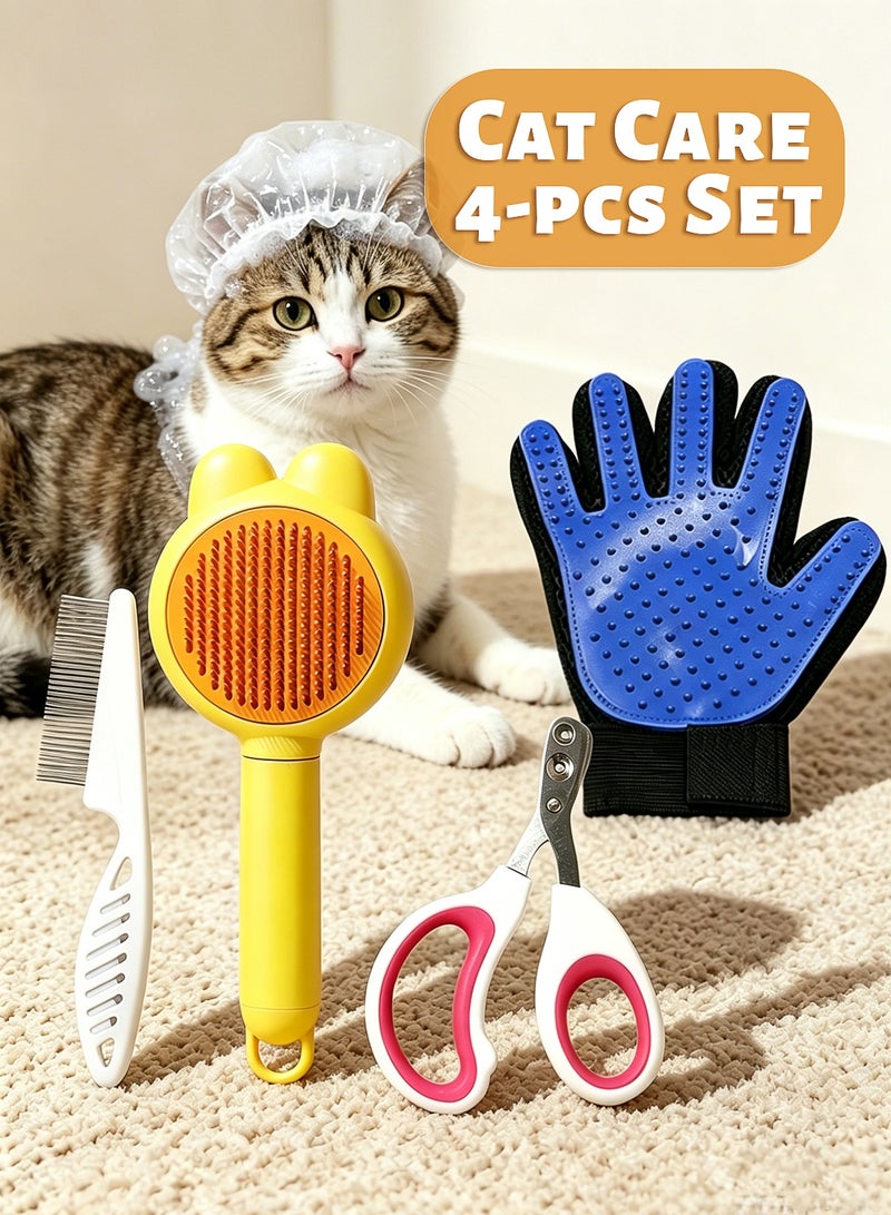 Four-piece pet grooming set for cats and dogs: nail clippers, grooming comb, and flea comb, pet cleaning kit - Image 1