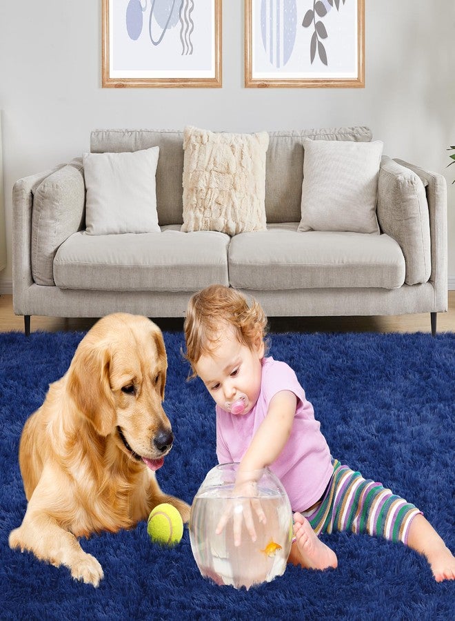 Puremy Soft 5x7 Blue Rug, Fluffy Area Rugs for Living Room, Plush Navy Area Rugs for Bedroom, Non-Slip Indoor Carpet for Nursery, Study Room, Kids Room, Room Decor - Image 4