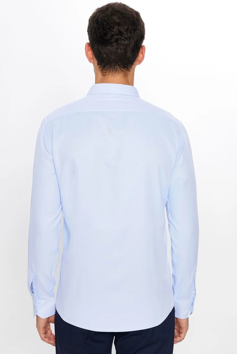 Tudors Men's Modern Slim Fit Slim Fit Long Sleeve Cotton Easy Iron Dobby Blue Shirt