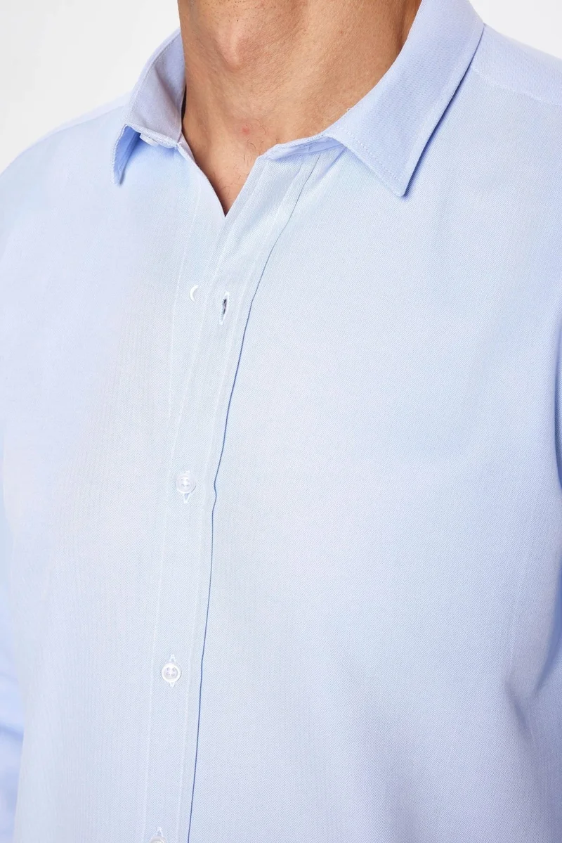 Tudors Men's Modern Slim Fit Slim Fit Long Sleeve Cotton Easy Iron Dobby Blue Shirt