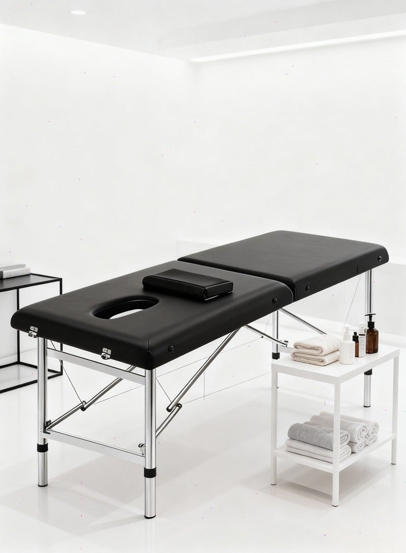 Yoawllty Massage Bed, Foldable Massage Table 70cm Wide with PU 2 Fold Thick Mattress and Pillow for SPA Salon Tattoo Massage Therapeutic Treatment(Black) - Image 1