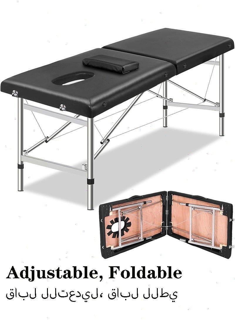 Yoawllty Massage Bed, Foldable Massage Table 70cm Wide with PU 2 Fold Thick Mattress and Pillow for SPA Salon Tattoo Massage Therapeutic Treatment(Black) - Image 5