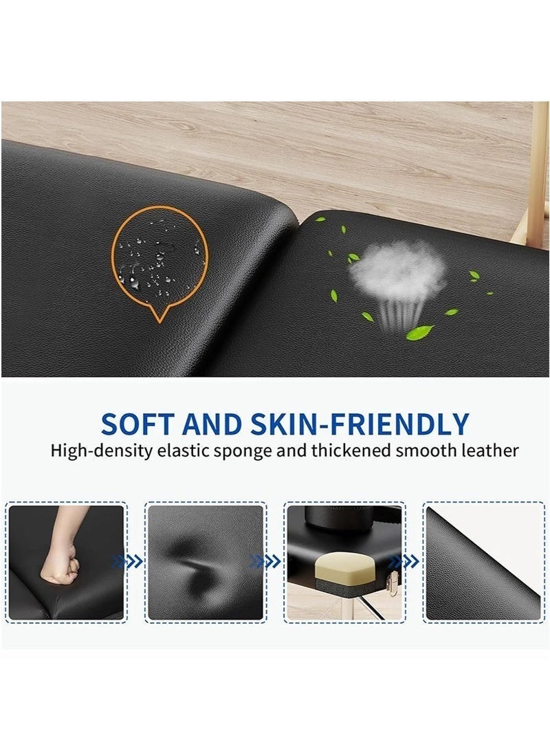 Yoawllty Massage Bed, Foldable Massage Table 70cm Wide with PU 2 Fold Thick Mattress and Pillow for SPA Salon Tattoo Massage Therapeutic Treatment(Black) - Image 4