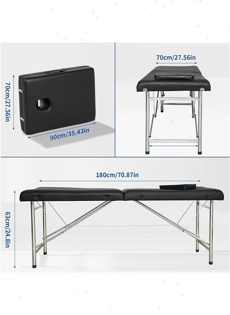 Yoawllty Massage Bed, Foldable Massage Table 70cm Wide with PU 2 Fold Thick Mattress and Pillow for SPA Salon Tattoo Massage Therapeutic Treatment(Black) - Image 3