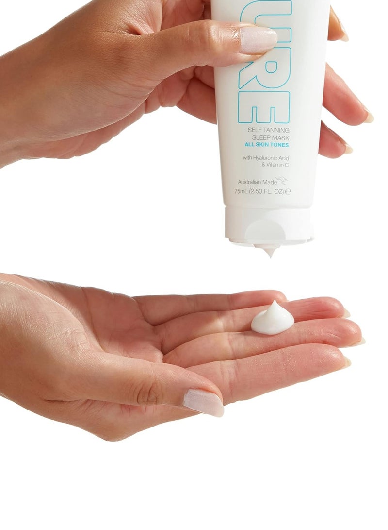 BONDI SANDS PURE Self Tanning Sleep Mask Hydrating Formula Gives a Natural Glow Overnight Enriched with Cocoa and Shea Butter Hyaluronic Acid and Vitamins C and E Vegan Cruelty Free 75 mL 2 53 Oz - Image 3