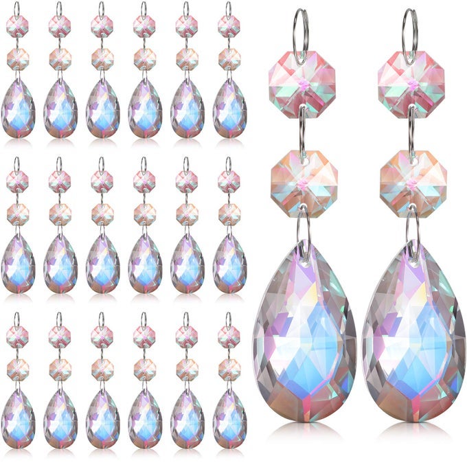 RAINBOW CHANDELIER CRYSTALS REPLACEMENT BEADS AB SUNCATCHER HANGING PRISMS TEARDROP PENDANTS PARTS FOR ORNAMENTS 15 INCH