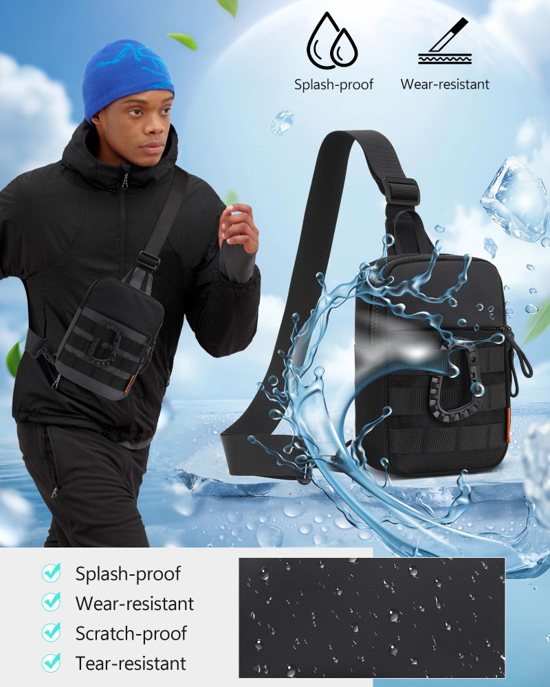 Peicees Small Anti Theft Sling Bag for Men, Tactical Inspired Waterproof Utility EDC Mini Crossbody Chest Bag for Travel Work Sport (Black) - Image 4