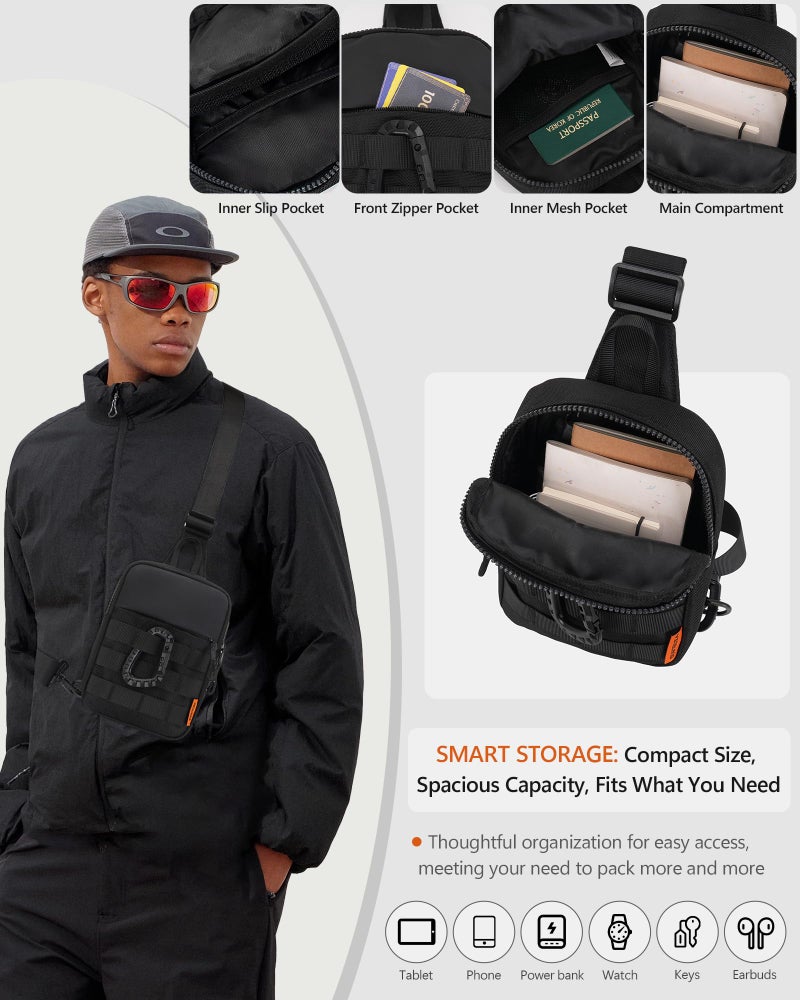 Peicees Small Anti Theft Sling Bag for Men, Tactical Inspired Waterproof Utility EDC Mini Crossbody Chest Bag for Travel Work Sport (Black) - Image 5