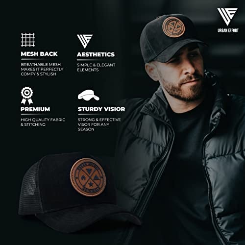 Urban Effort Mesh Back Cap - for Men and Women Baseball Hat 5-Panel Trucker Hat - Great Snapback Closure for Hunting & Hiking (Black/White/Brown) - Image 3