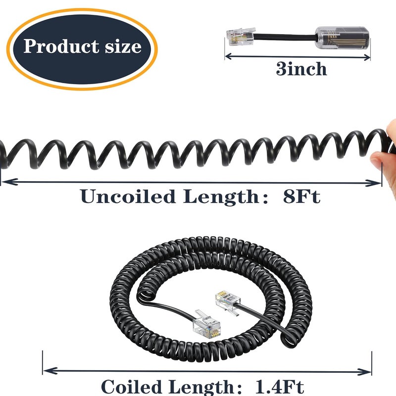 Ubramac Telephone Handset Cord,Coiled Wire 8Ft Uncoiled / 1.4Ft Coiled Landline Phone Handset Cable RJ9 4P4C Telephone Accessory (Cord+Detangler) - Image 2